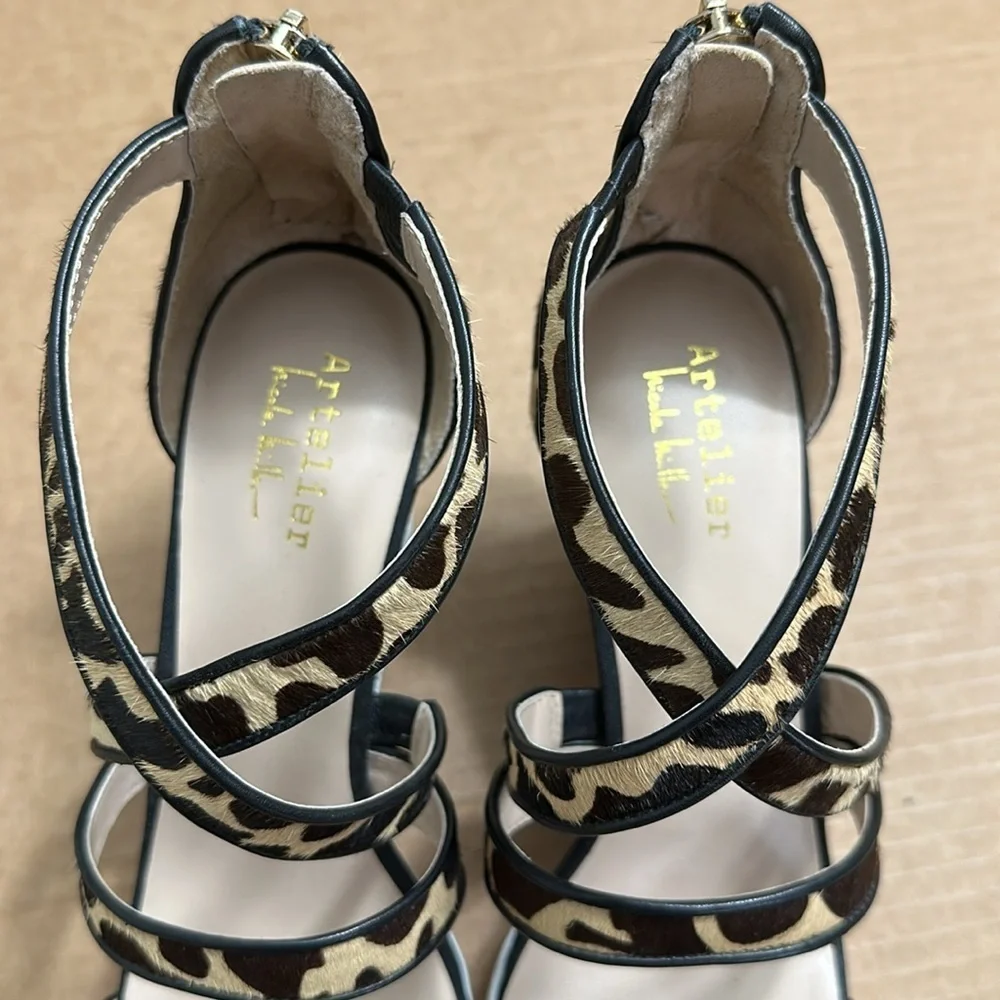 Leopard Print Strappy Wedge Sandals - Black & Tan